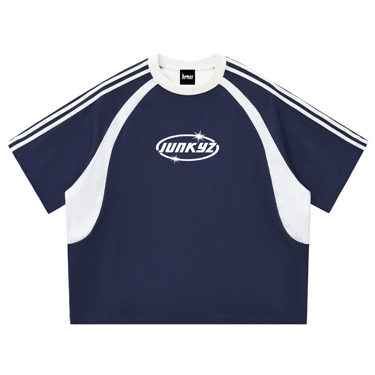 Contrast Stripes Panel Mesh T-shirt