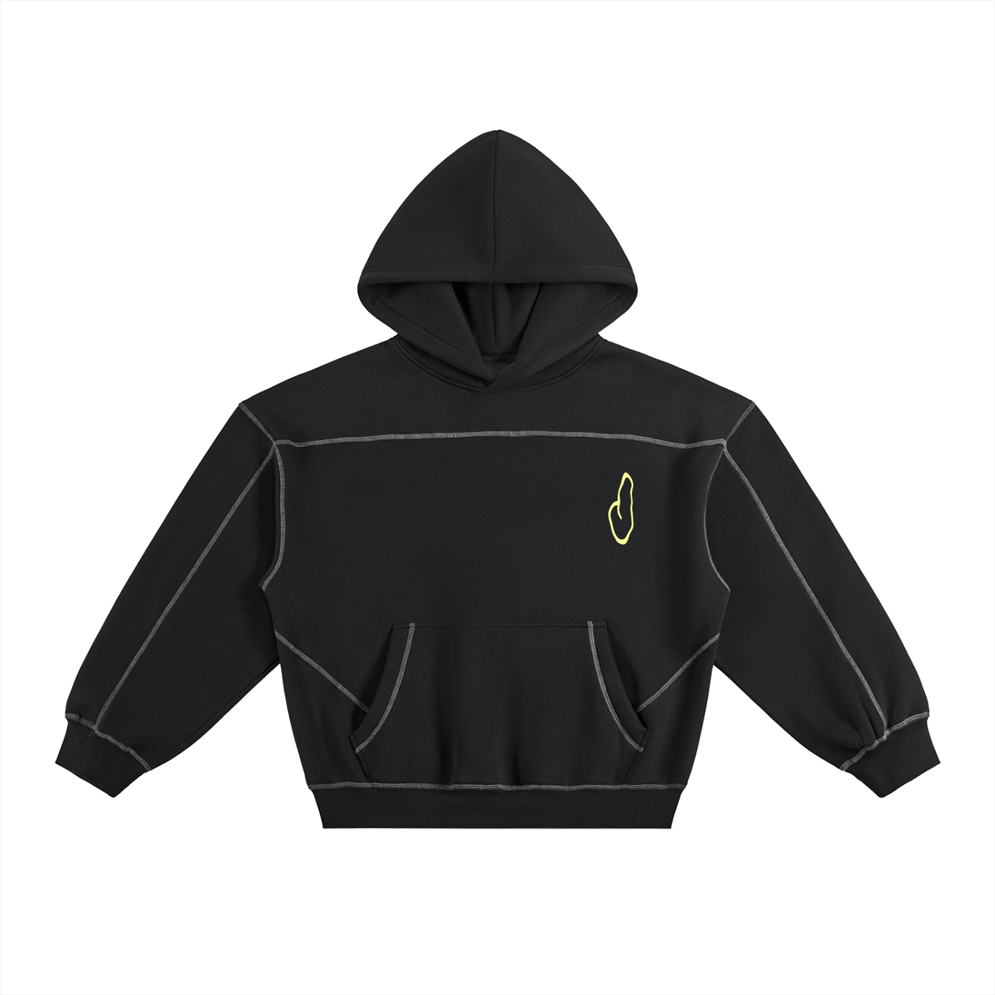 Contrast-Stitched Boxy Fleece Hoodie