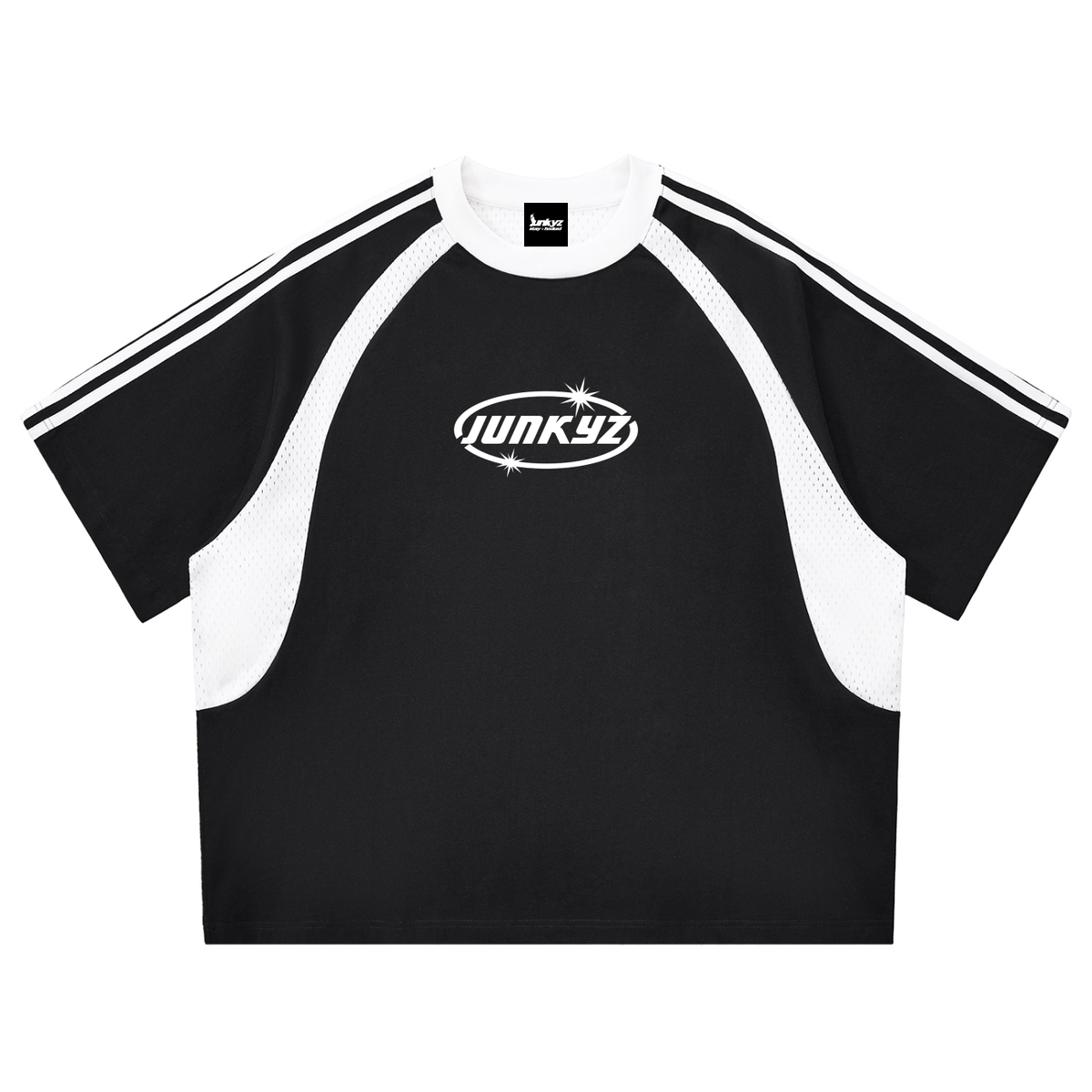 Contrast Stripes Panel Mesh T-shirt